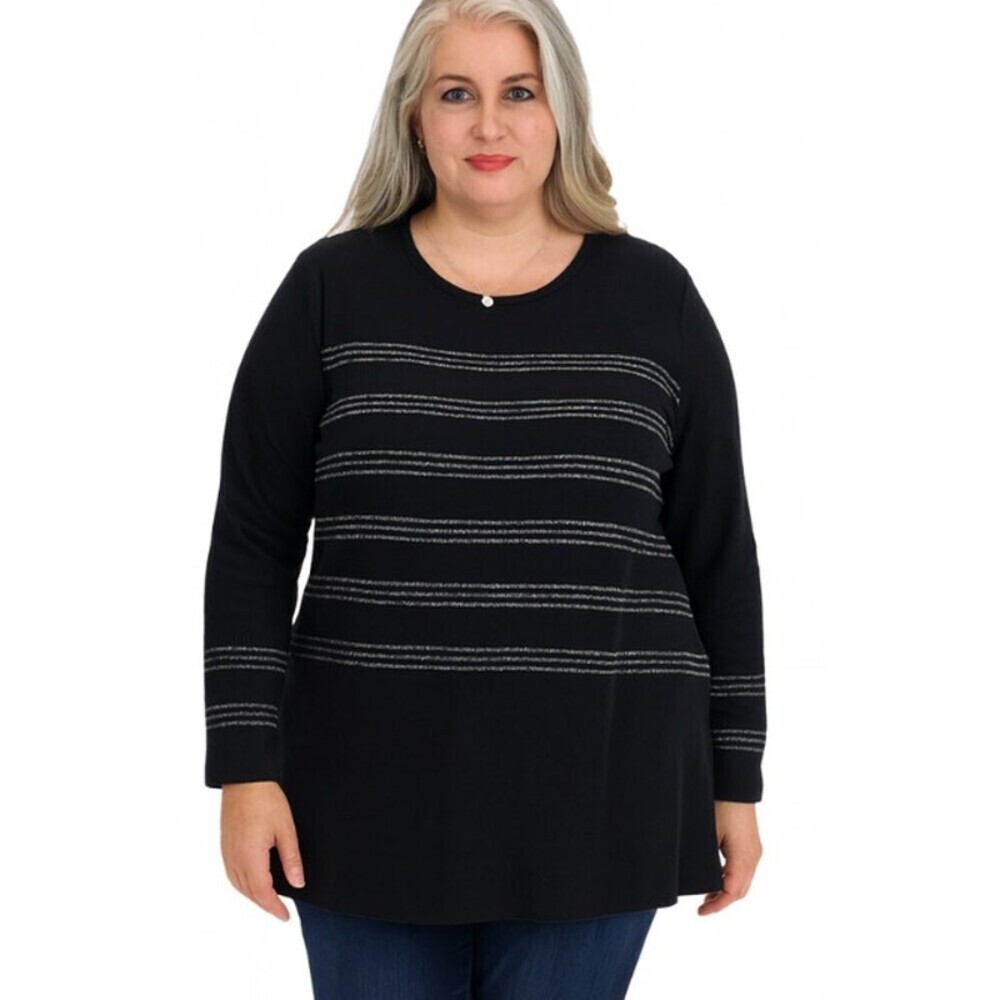 J. Jill Wearever collection sweater black/white stripped SZ Petite LG crew neck